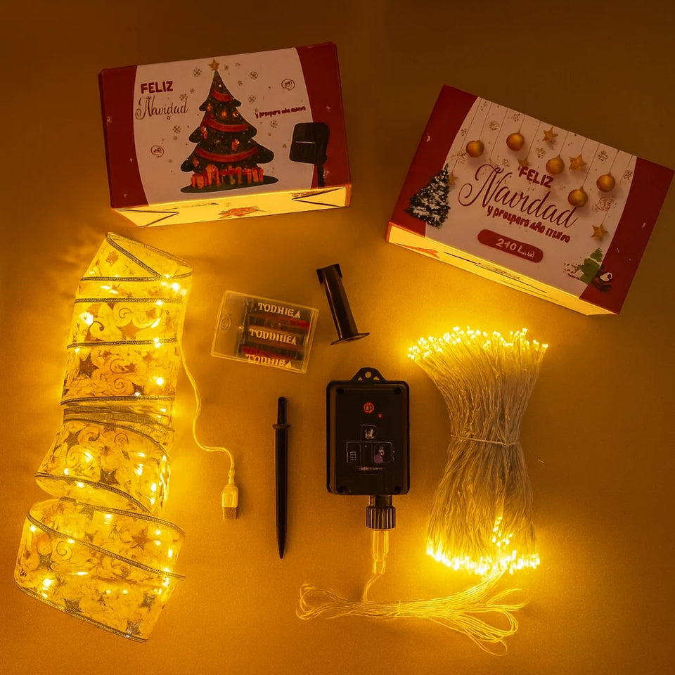 LUCES LED CASCADA SOLARES 3 M + CINTA LED DUAL